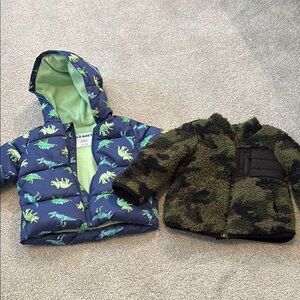 Old Navy Dinosaur Puffer Jacket and Camouflage Fleece Jacket